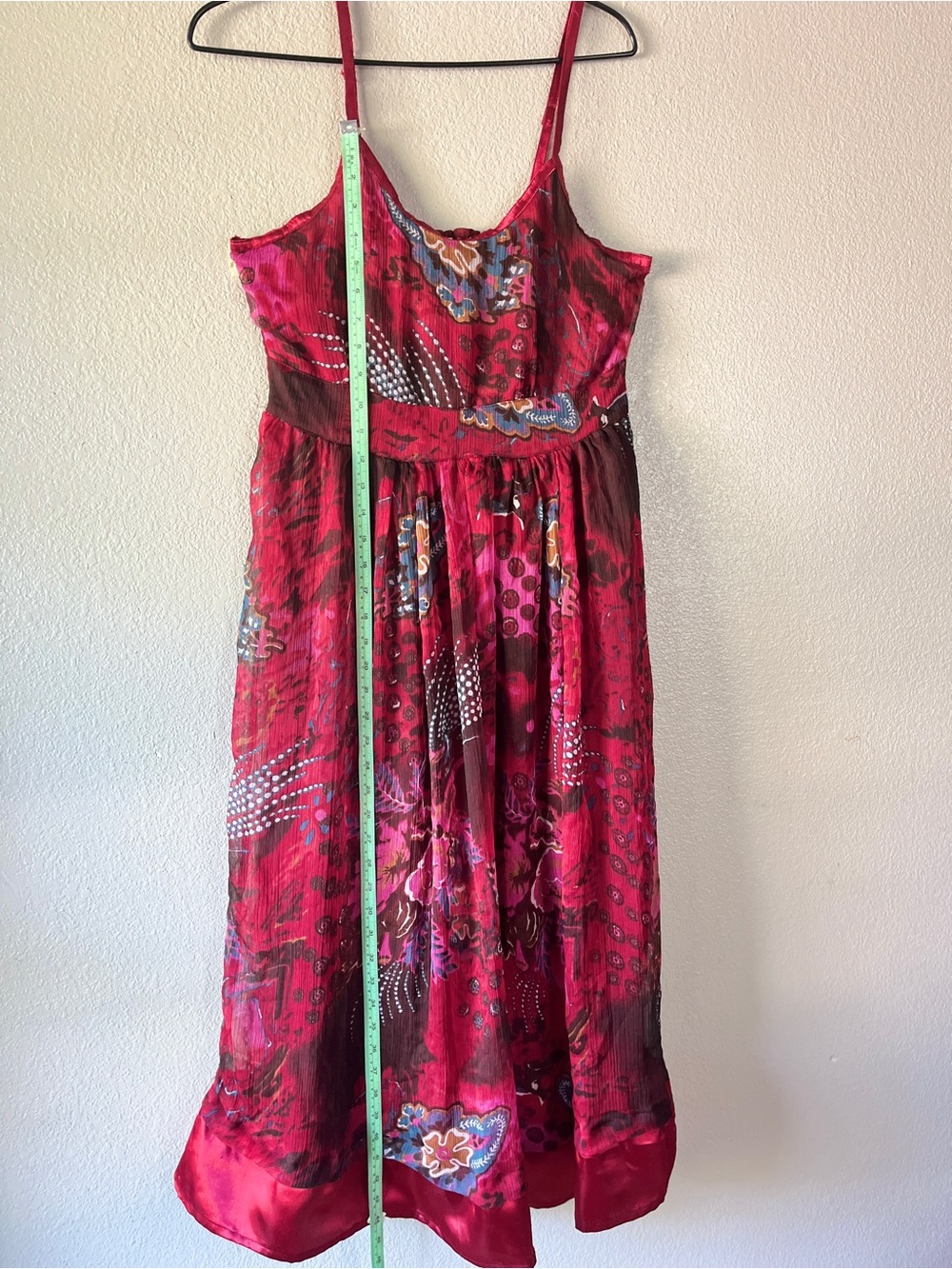 Kaaku Red Floral Silk-Look Spaghetti Strap Midi Dress - Picture 7 of 7